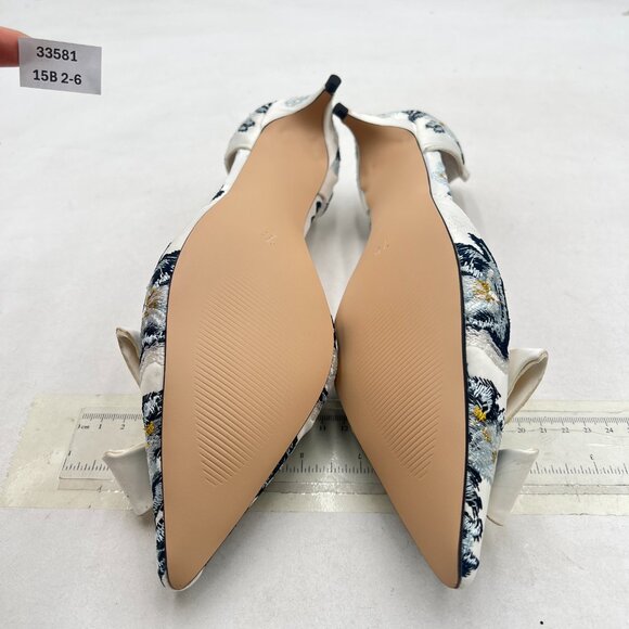 XYD Blue Flower White-bow D'Orsay Kitten Heel Bridal Bowknot Pointed Toe Pumps - Picture 7 of 8